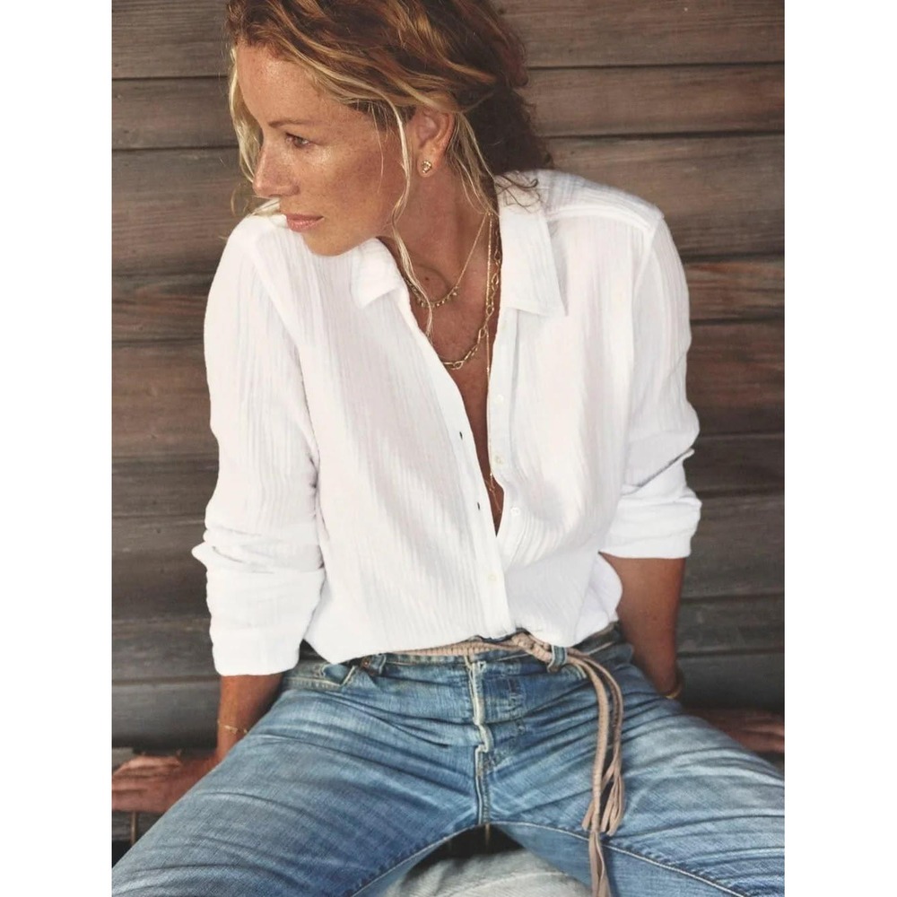 Xirena Scout Shirt Button Up Cotton Gauze M White Vacation Beach Muslin USA
